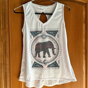 LA Threads women’s Elephant Tank Top white Keyhole Back Size Medium